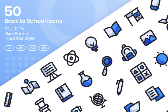 50 Back to School Icons - Filled Line: A Versatile Design Resource for Educators and Creators